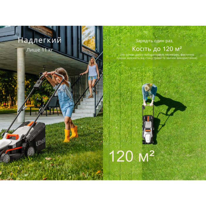 Аккумуляторная газонокосилка Litheli, питание от павербанка (УМБ Litheli Power Bank 20000mAh, 45W, 4А SE в комплекте)  