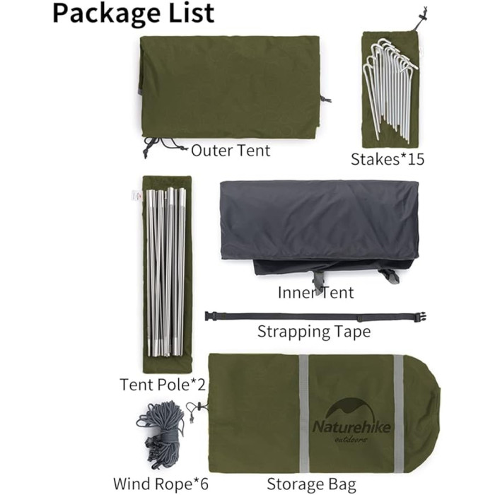 Палатка трехместная Naturehike P-Series CNK2300ZP028, темная оливковая  