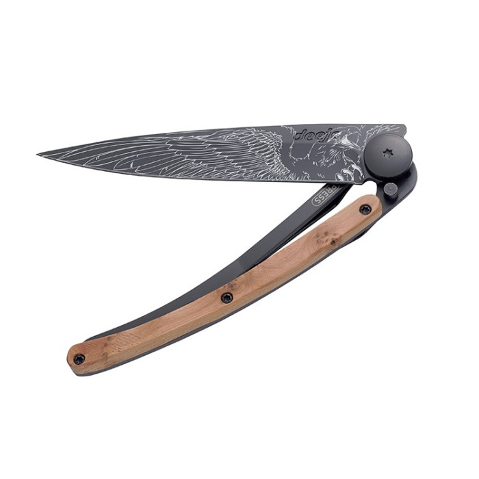 Нож Deejo Tattoo Wood Black 37 g, Juniper, "Eagle"  