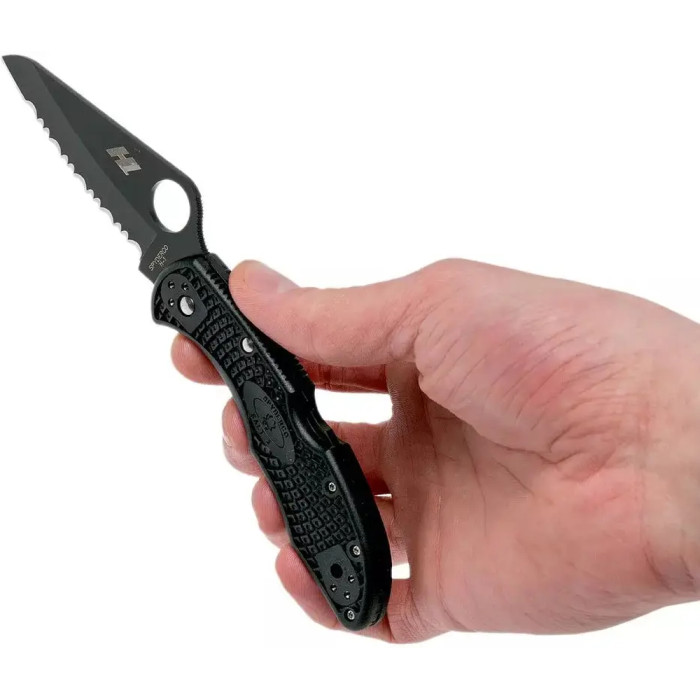 Нож Spyderco Salt 2 Black Blade, серрейтор, H-1, FRN black  