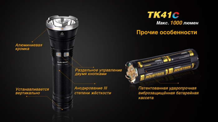 Тактический фонарь Fenix TK41C, черный, Cree XM-L2 U2  