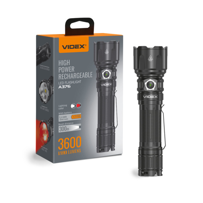 Портативный светодиодный фонарик VIDEX VLF-A376 3600Lm 5000K  