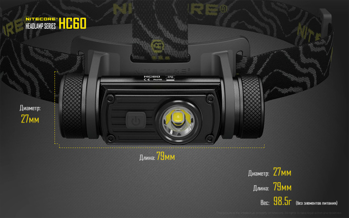 Налобный фонарь Nitecore HC60 Cree XM-L2 U2  