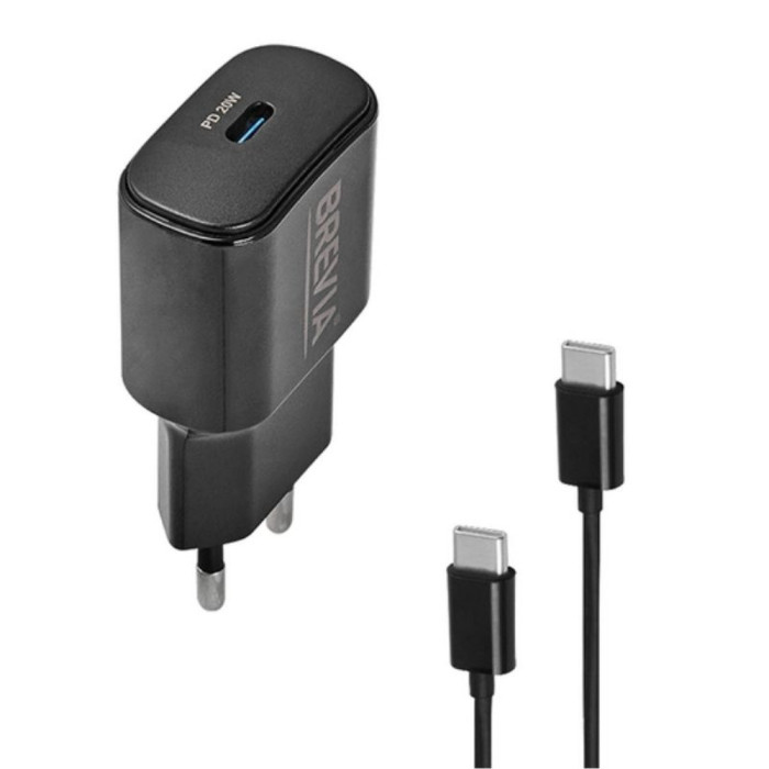 Сетевое зарядное устройство Brevia ePower PD20W + Cable USB-C to USB-C 1m  