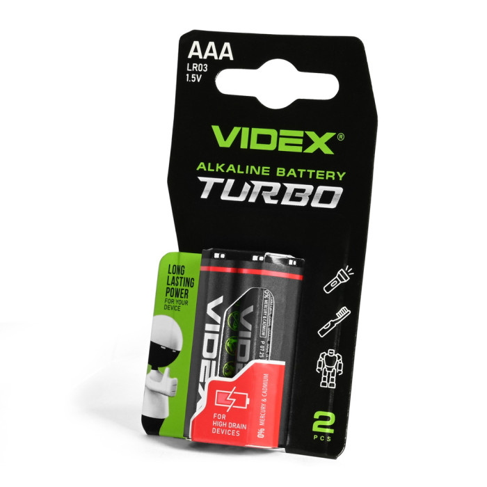Батарейки щелочные Videx LR03/AAA Turbo 2шт упак  