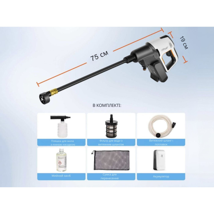 Аккумуляторная мойка высокого давления, питание от павербанка (УМБ Litheli Power Bank 20000 mAh, 45 W, 4А в комплекте)  