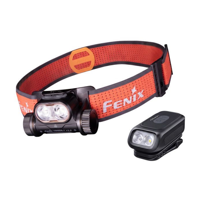 Фонарь налобный Fenix ​​HM65R-T V2.0 черный + фонарь с клипсой Fenix ​​E04R, черный | Лимитированная серия  