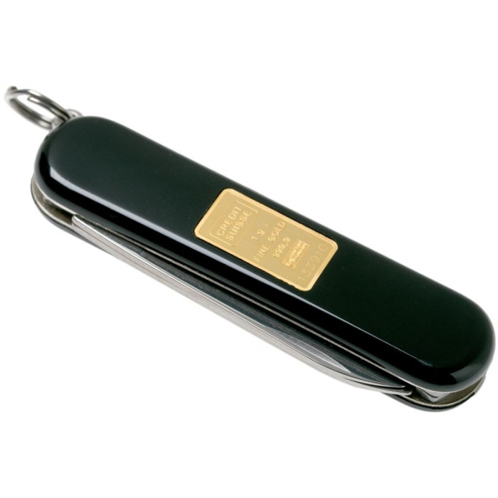 Подарочный складной нож-брелок Victorinox CLASSIC WITH GOLD INGOT 1 GR. 0.6203.87  