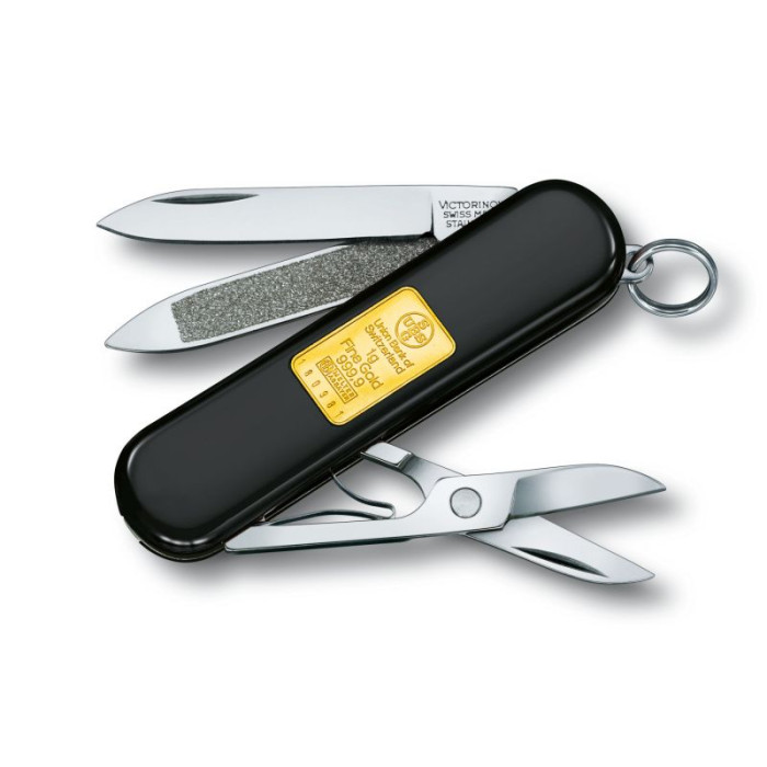 Подарочный складной нож-брелок Victorinox CLASSIC WITH GOLD INGOT 1 GR. 0.6203.87  
