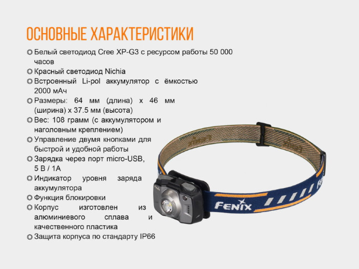 Фонарь Fenix HL32R Cree XP-G3 (серый)  
