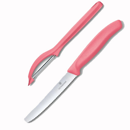 Кухонный набор Victorinox нож и овощечистка Swiss Classic, Paring Knife set with peeler, 2 pieces, светло-красный  