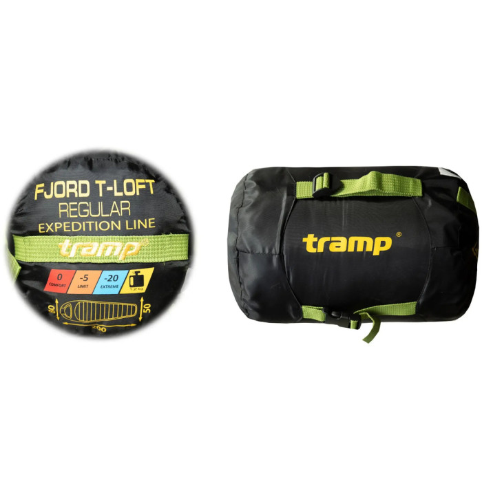 Спальный мешок Tramp Fjord Long кокон левый green/grey 225/80-50 UTRS-094L-L  