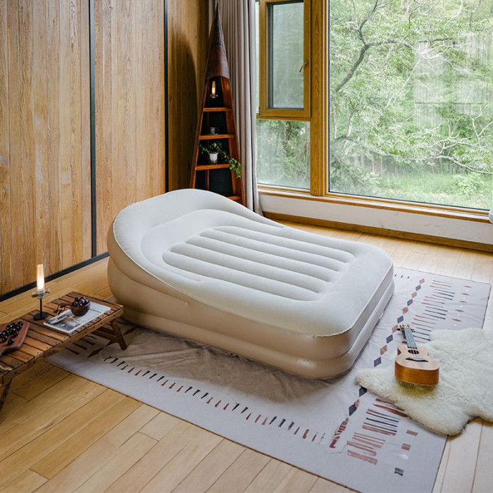 Матрас кемпинговый надувной двухместный Naturehike CNK2300DZ020, 180x132x60 см, бежевый со встроенным насосным насосом  