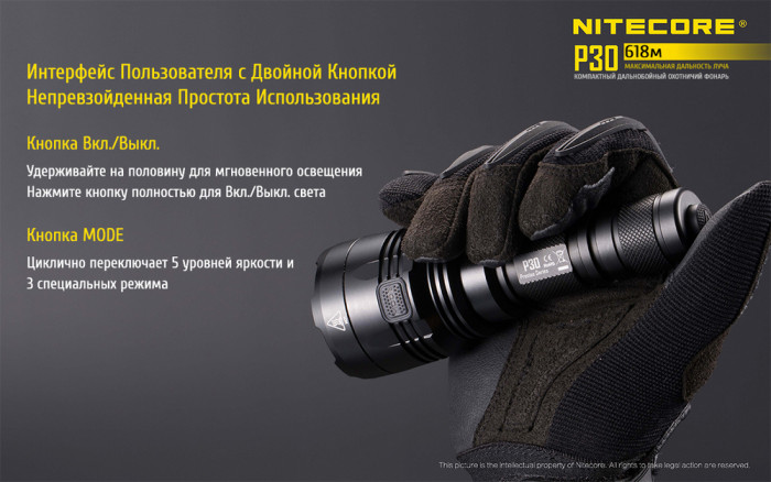 Карманный фонарь Nitecore P30, 1000 люмен  