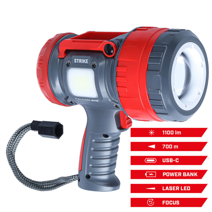 Фонарь поисковый Falcon Eye Strike (1100 Lm) Powerbank Focus Rechargeable Type-C (FSL0013)  