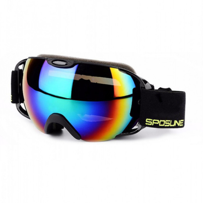 Маска для лыж и сноуборда Sposune HX012-1 Glossy Black-Revo Rainbow  