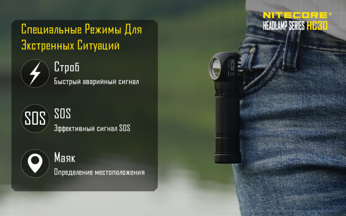 Налобный фонарь Nitecore HC30w Cree XM-L2 U2, теплый свет  