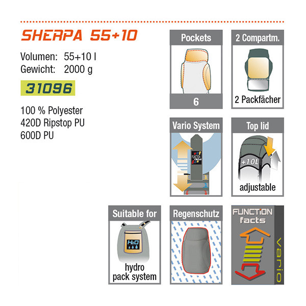 Рюкзак High Peak Sherpa 55+10 (черный)  