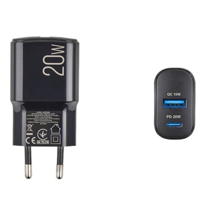 Сетевое зарядное устройство Brevia ePower PD20W USB-C+USB-A  