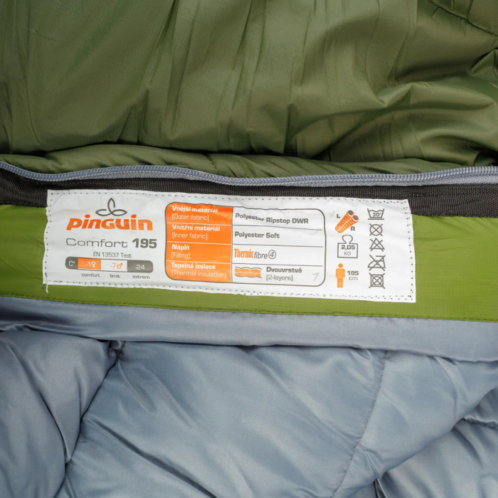 Спальный мешок Pinguin Comfort PFM (-1/-7°C), 195 см - Right Zip, Khaki (PNG 234442)  