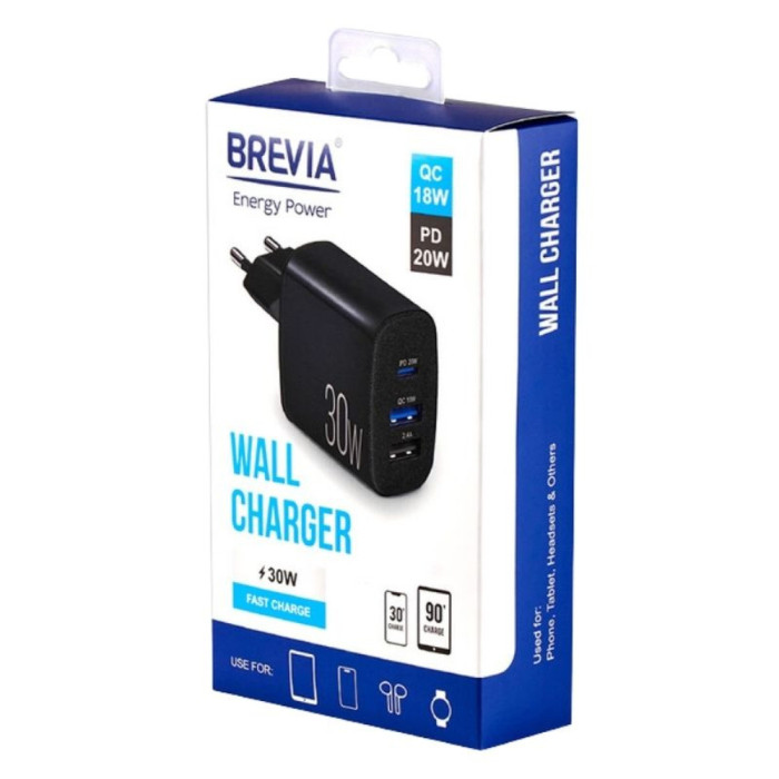 Сетевое зарядное устройство Brevia ePower PD20W+QC18W+12W  