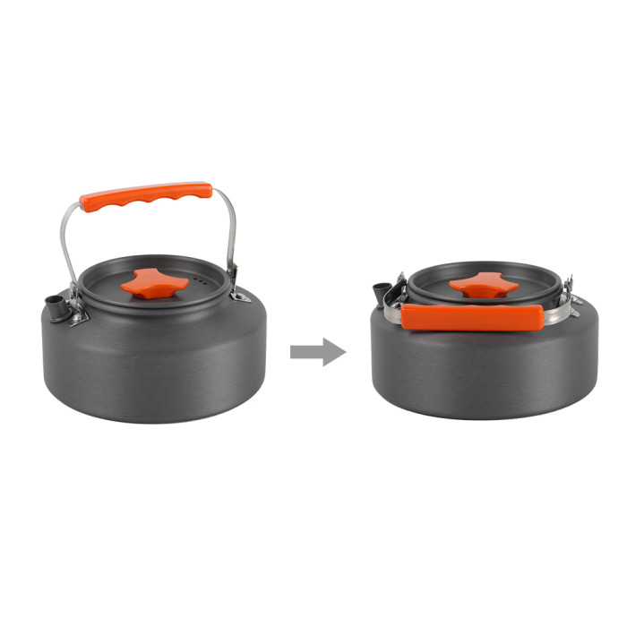 Набор туристической посуды (2 кастрюли с крышкой, котелок, сковорода, чайник, 6 тарелок, ложка, черпак и губка) BRS-157, алюминий  