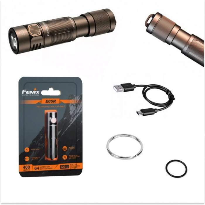 Фонарь Fenix E05R (XP-G2 G3, ANSI 400 лм, Li-Po), Чёрный  