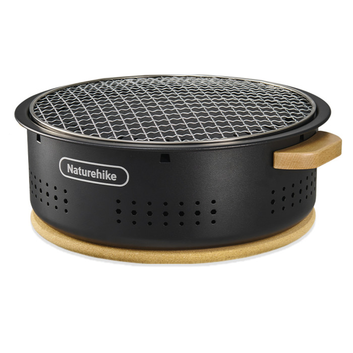 Настольная круглая печь с решеткой гриль и сковородкой Naturehike CNK2550CF010, 36*32.6*12 см, хромированное железо  