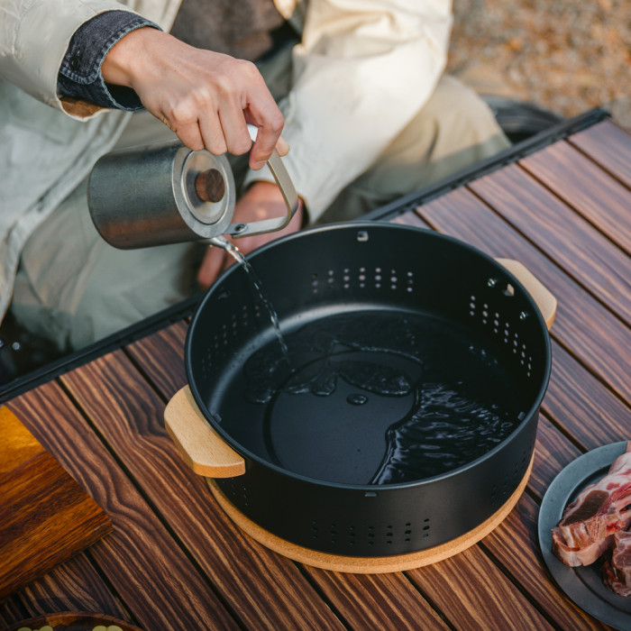 Настольная круглая печь с решеткой гриль и сковородкой Naturehike CNK2550CF010, 36*32.6*12 см, хромированное железо  