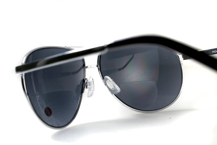 Очки бифокальные (защитные) Global Vision Aviator Bifocal (+2.0) (gray), черные бифокальные линзы в металлической оправе  