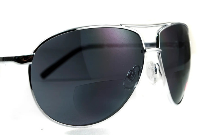 Очки бифокальные (защитные) Global Vision Aviator Bifocal (+2.0) (gray), черные бифокальные линзы в металлической оправе  