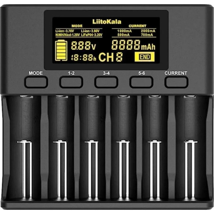 Универсальное зарядное устройство LiitoKala Lii-S6 EU на 6 каналов + автомобильный кабель  