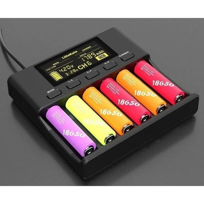 Универсальное зарядное устройство LiitoKala Lii-S6 EU на 6 каналов + автомобильный кабель  