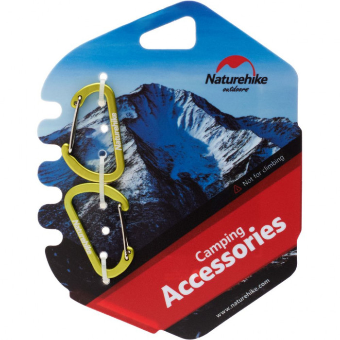 Карабин алюминиевый Naturehike D-type NH15A004-H, 4 см, зеленый (2 шт.) (поврежденная упаковка)  