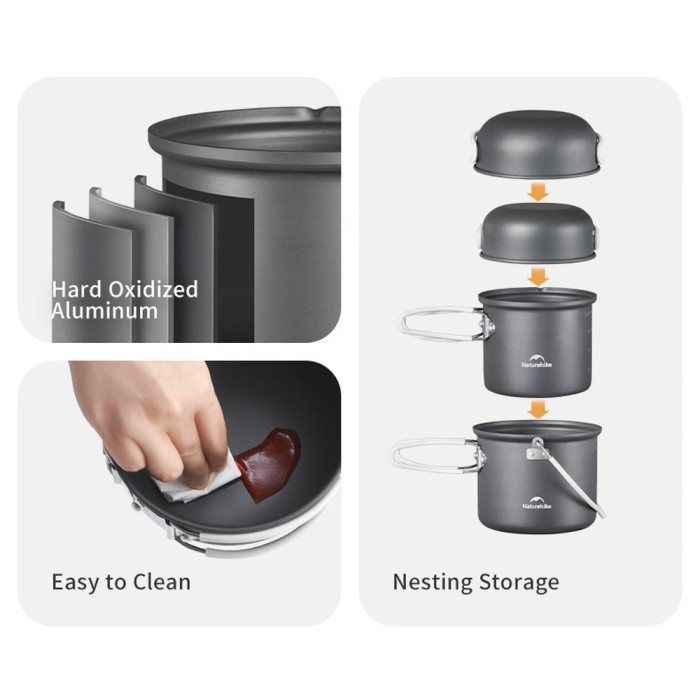 Набор посуды (2 кастрюли, 2 крышки) Naturehike NH18T018-G, алюминий  