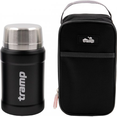 Термос Tramp с широким горлом 800 мл в чехле - черный  