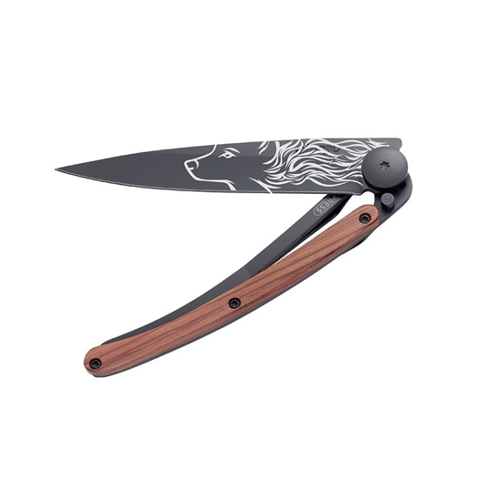 Нож Deejo Tattoo Wood Black 37 g, Rosewood,  "Wolf"  