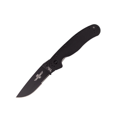 Нож Ontario RAT-1 Folder, черный, полусеррейтор