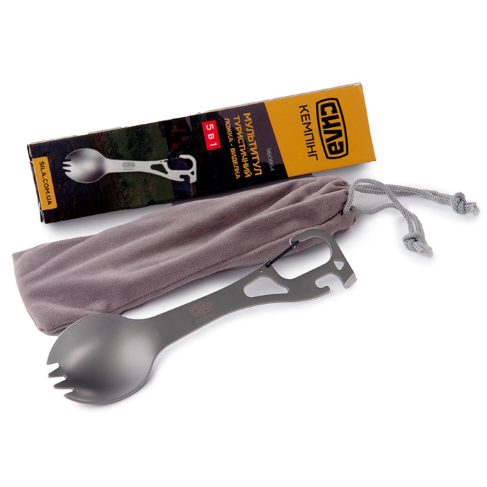 Мультитул туристический СИЛА Ложка - Вилка 5 в 1  