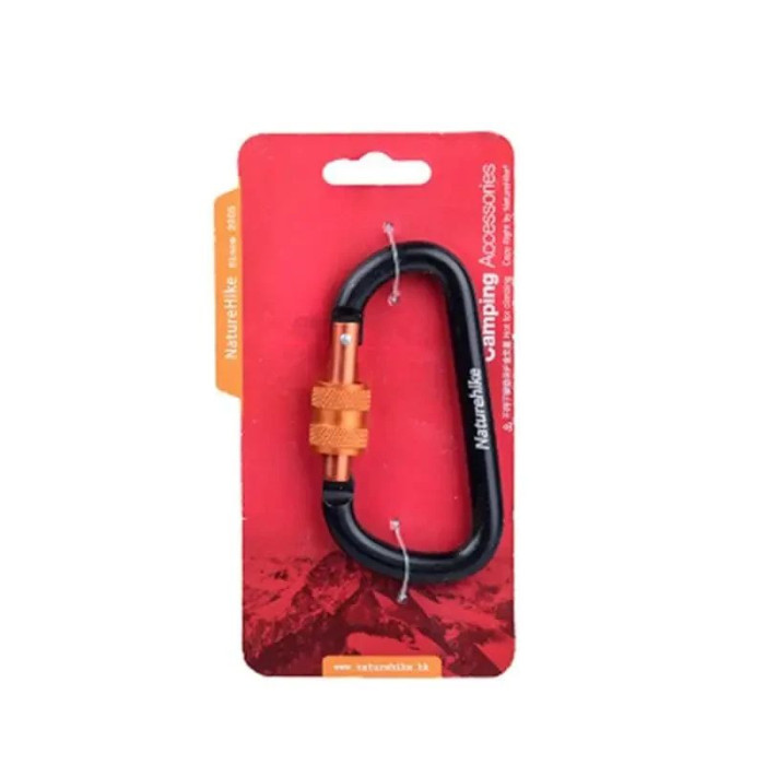 Карабин алюминиевый с муфтой Naturehike D-type 80 мм NH15A008-D, черный  