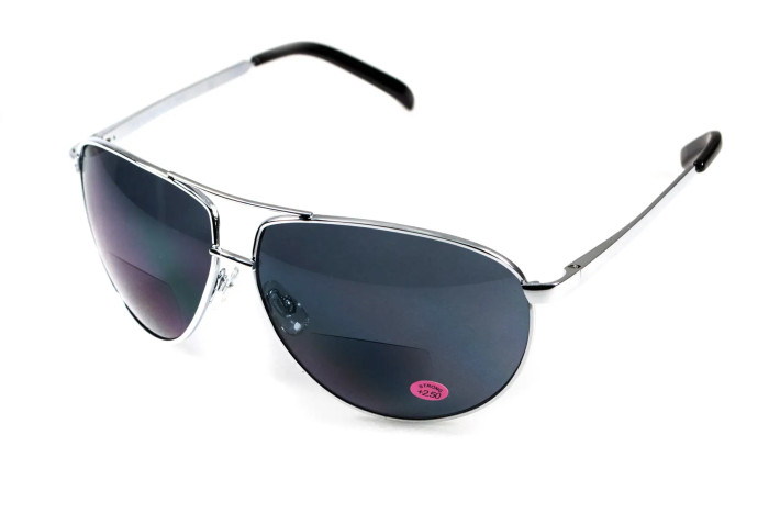 Очки бифокальные (защитные) Global Vision Aviator Bifocal (+3.0) (gray), черные бифокальные линзы в металлической оправе  