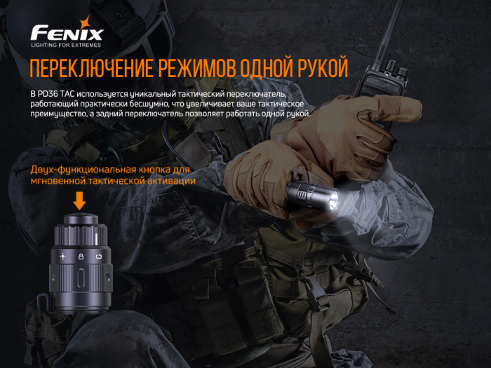 Фонарь Fenix PD36 TAC (LUMINUS SST70, ANSI 3000 lm, 21700) Повреждена упаковка  