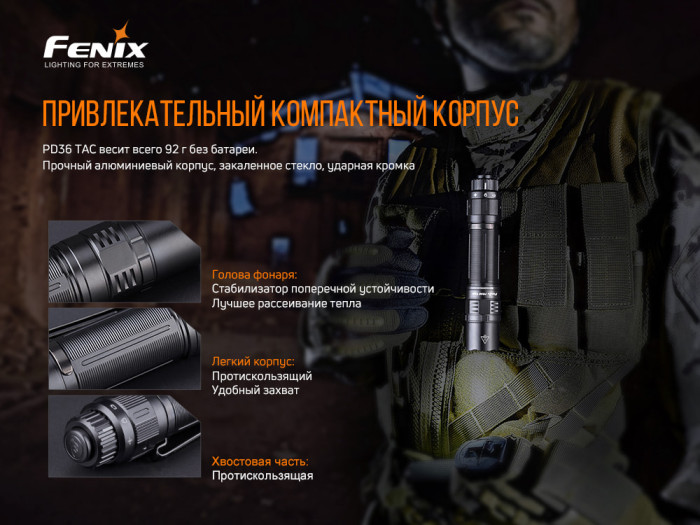Фонарь Fenix PD36 TAC (LUMINUS SST70, ANSI 3000 lm, 21700) Повреждена упаковка  