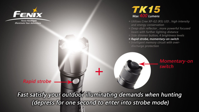 Тактический фонарь Fenix TK15 , серый, XP-G2 R5 LED, 450 люмен  