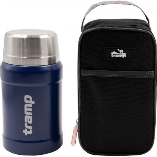 Термос Tramp с широким горлом 800 мл в чехле - темно-синий  