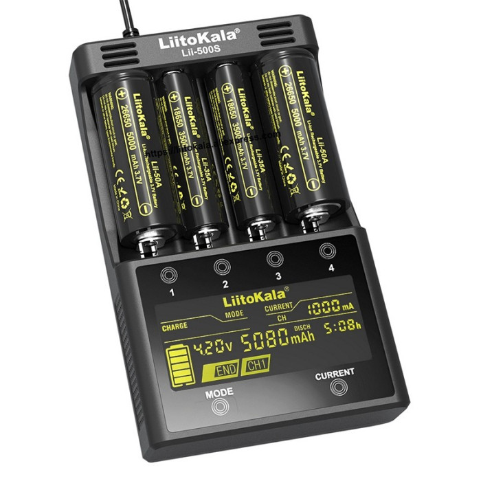 Зарядное устройство Liitokala Lii-500s, 4 канала, Ni-Mh/Li-ion, 220V/12V, Powerbank, Test 