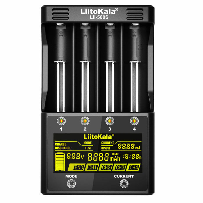 Зарядное устройство Liitokala Lii-500s, 4 канала, Ni-Mh/Li-ion, 220V/12V, Powerbank, Test  