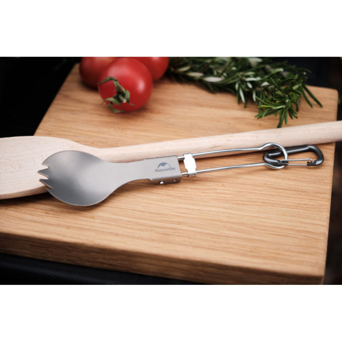 Ложко-вилка титановая складная Naturehike NH19C001-J серая с мешочком (поврежденная упаковка)  