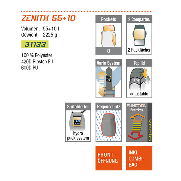 Рюкзак High Peak Zenith 55+10 (черный)  