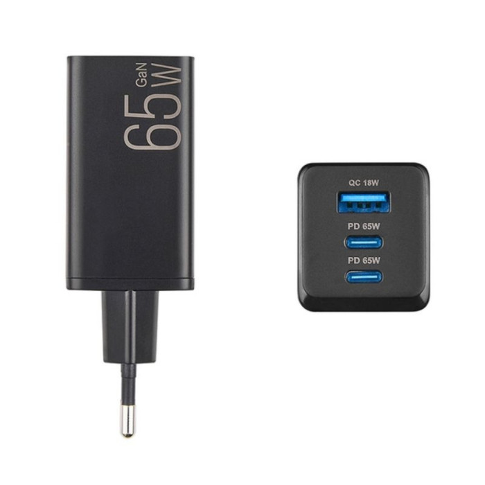Сетевое зарядное устройство Brevia ePowerGaN PD65W 2xUSB-C+USB-A  